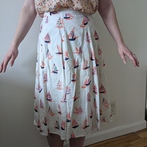 Anthropologie A-line Midi Cotton Sailboat Print Skirt